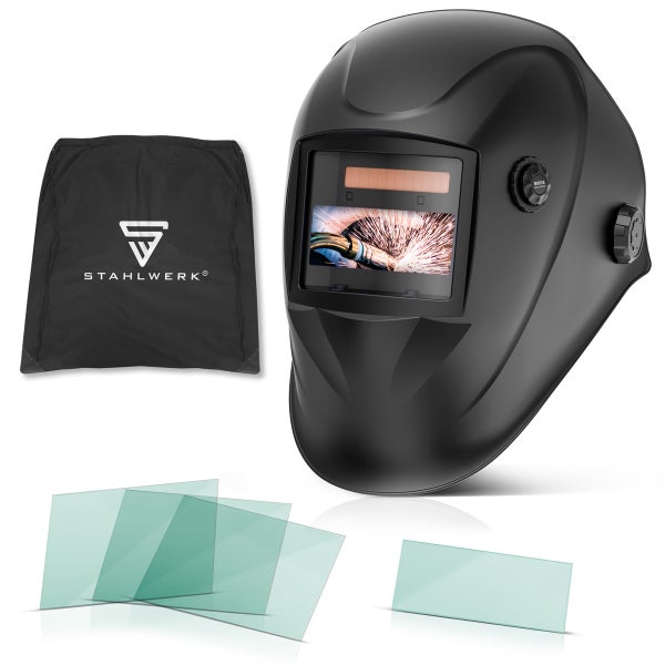 Schweißhelm mit Schutztasche und Ersatzgläsern