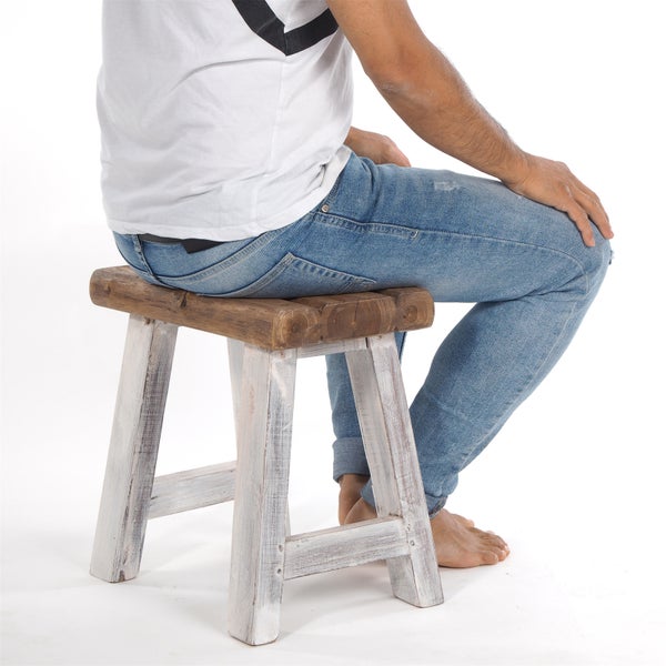 Sitzhocker Rustic Teakholz massiv 05 weiß-natur