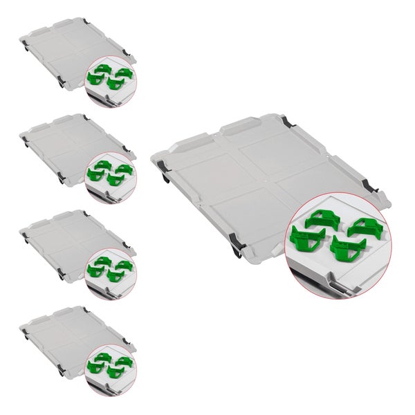 PROREGAL Spar Set 5x Eurobox Nextgen Economy Mit Auflagedeckel & 4x Schiebeschnappverschlüsse Grün Griffe Geschlossen HxBxT 32 x 40 x 60 cm 65 Liter