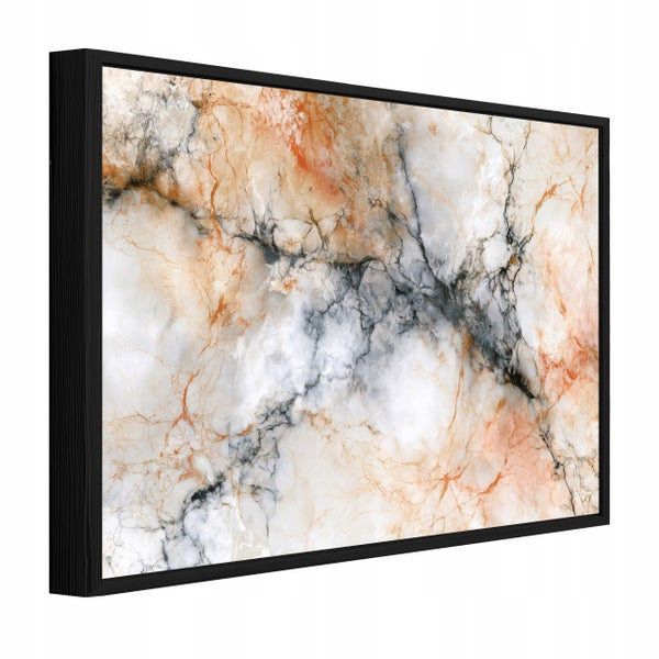 Wandbild mit Marmor Optik und schwarzem Rahmen im Querformat