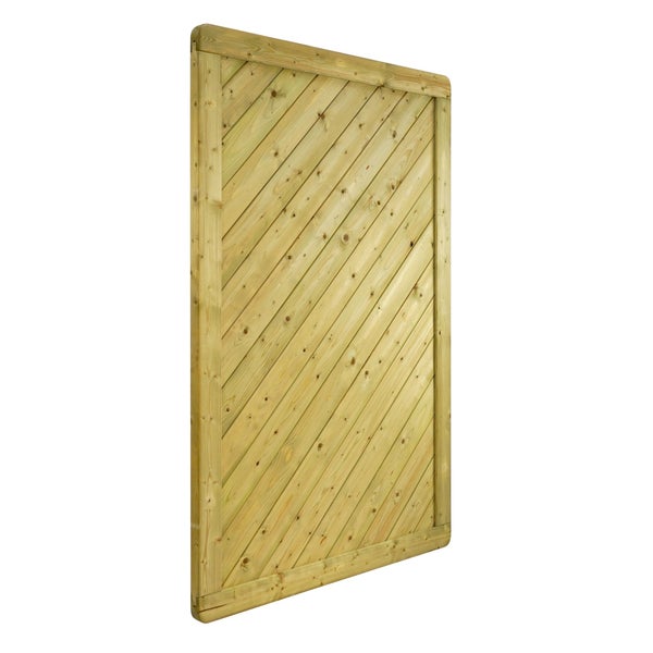 Sichtschutzelement aus Holz mit diagonal verlaufenden Brettern