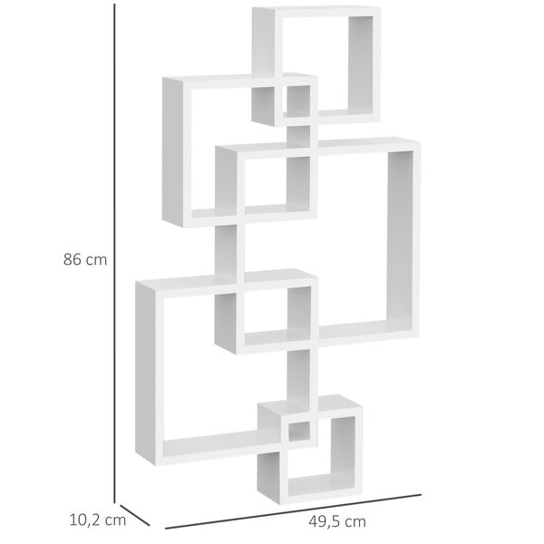 HOMCOM Wandregal Schwebende Hängeregal zur Wandaufbewahrung Wandboard mit 9 Fächern Wanddeko für Wohnzimmer, Schlafzimmer, Flur, Weiß