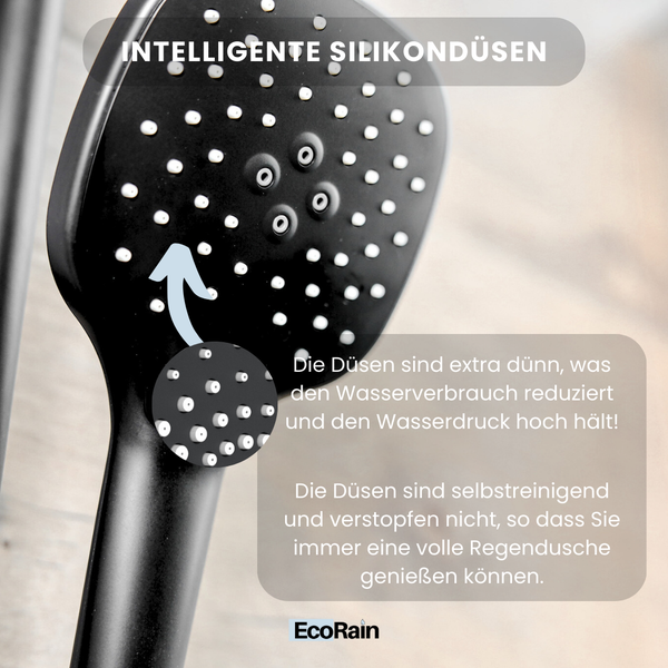 EcoRain 50% Wassersparender Duschkopf Kay 12 CM mit Wasserfilter - 3 Strahlarten - Hoher Wasserdruck - Universeller Anschluss - Anti-Kalk Duschkopf - Schwarz