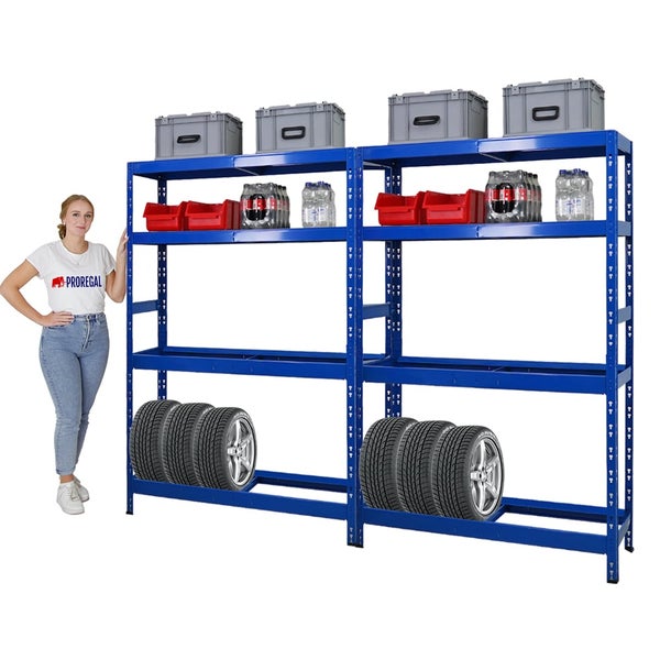 PROREGAL Mega Deal 2x Reifenregal Tiger HxBxT 180x120x40 cm bis zu 12 Reifen auf 2 Ebenen mit 2 Fachboden Blau Reifenständer
