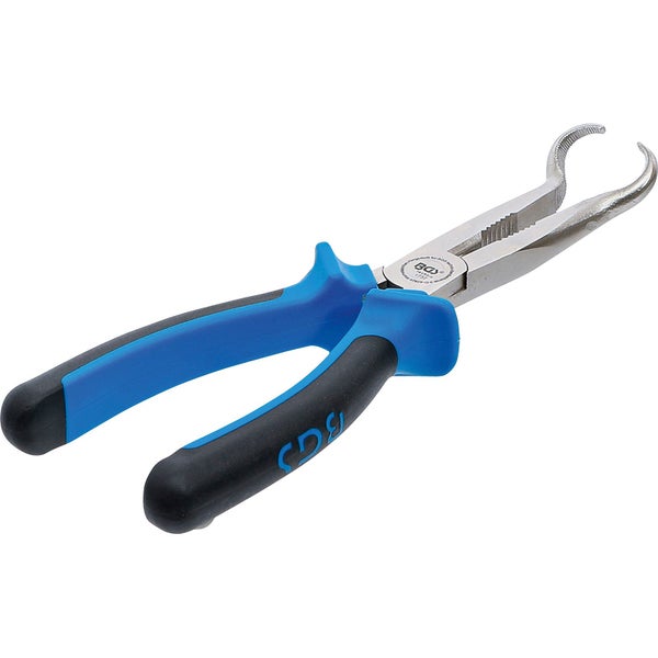 Gebogene Spitzzange mit blau-schwarzem Griff