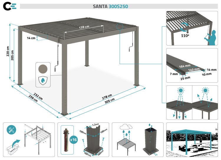 Langes Regal mit drei Ebenen und Abmessungen.