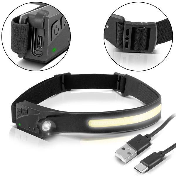 Stirnlampe mit USB-Kabel und verstellbarem Stirnband