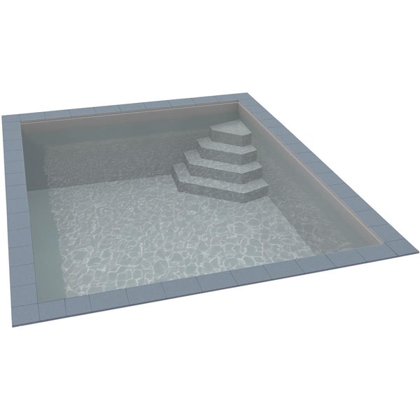 Quadratisches Einbaubecken mit integrierter Ecktreppe und Fliesenrand.