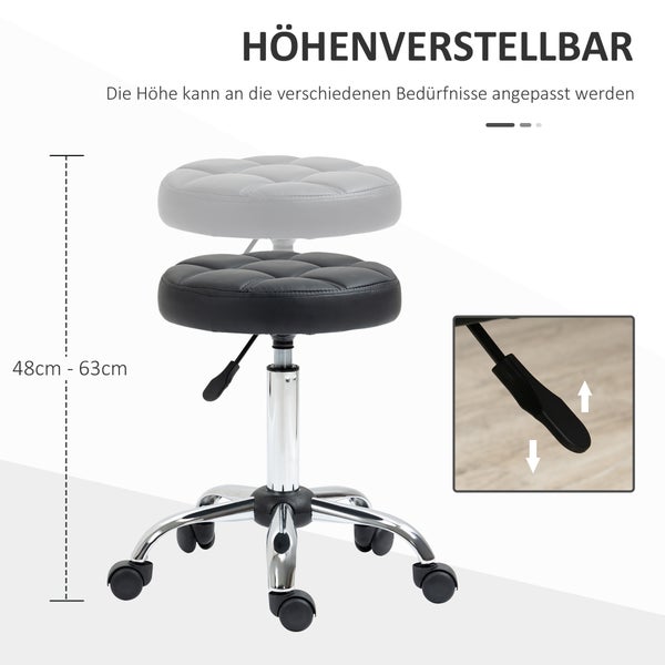 HOMCOM 2er-Set Rollhocker, Ø35,5 x 48-63H cm, Kunstleder, Schwarz