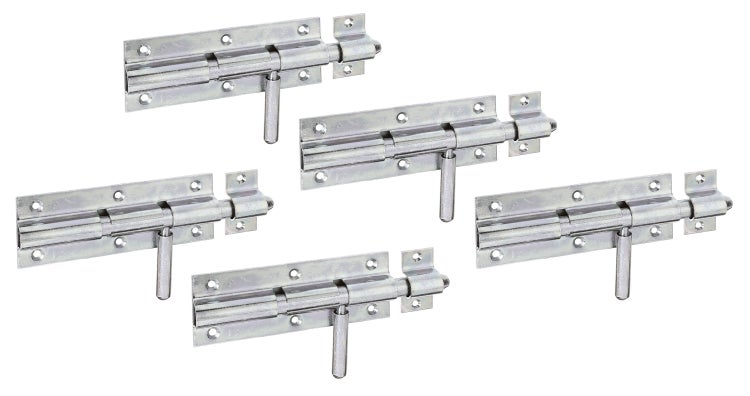 Set von fünf verzinkten Türriegeln für Türen und Tore aus Metall