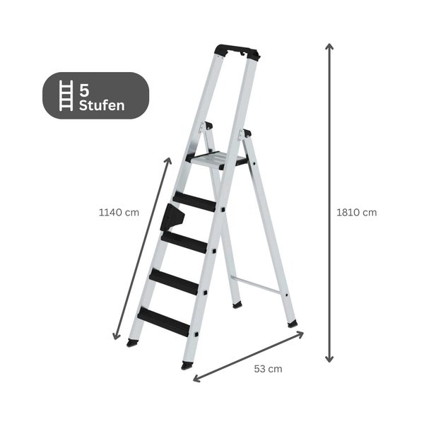 PROREGAL Stufen-Stehleiter Einseitig Begehbar mit Clip-Step Relax 5 Stufen