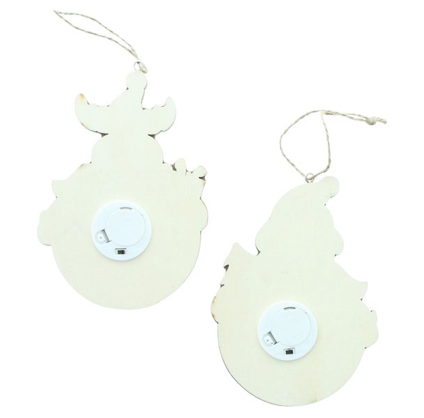 FRANK FLECHTWAREN | LED-Hänger Schneemann & Elch, 2er Set, 10 x 2 x 14 cm, HOLZ, JUTE
