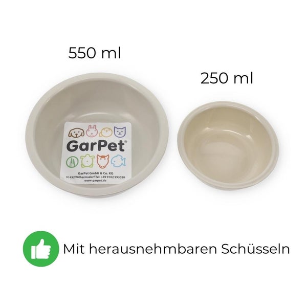 Futterstation Katze Hund 2 Näpfe Katzenbar rutschfest Futterbar Hundebar Futternapf Wassernapf Unterlage Matte Welpen spülmaschinenfest