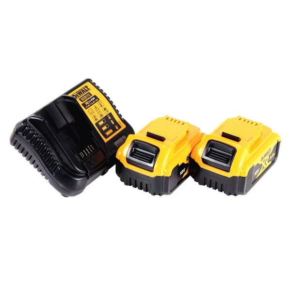 DeWalt Akku-Ladegerät mit zwei 18 Volt Akkus.