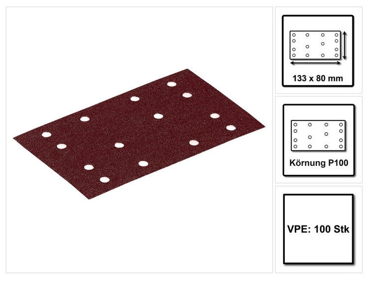 Festool STF 80x133 RU2/50 Schleifstreifen Rubin 2 P100 80 x 133 mm 100 Stk. ( 2x 499049 ) für Rutscher RTS 400, RTSC 400, RS 400, RS 4, LS 130