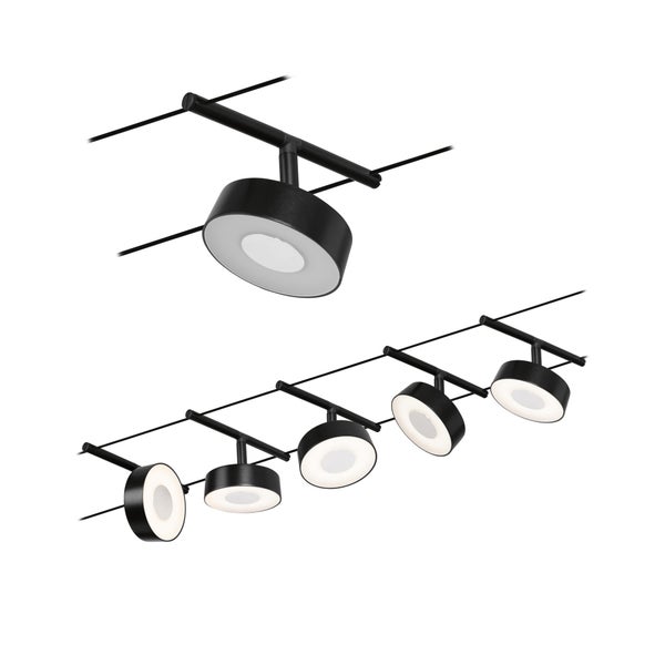 CorDuo LED Seilsystem Circle Basisset 5x180lm 5x5W 3000K 230/12V Schwarz matt