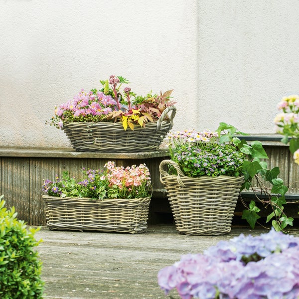 FRANK FLECHTWAREN | Pflanzkorb Rattan, mittel, RATTAN, ca. Ø 35 x 25 cm