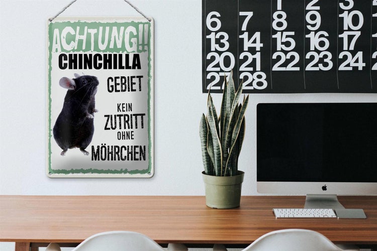 Blechschild Spruch 20x30cm Tiere Achtung Chinchilla Gebiet