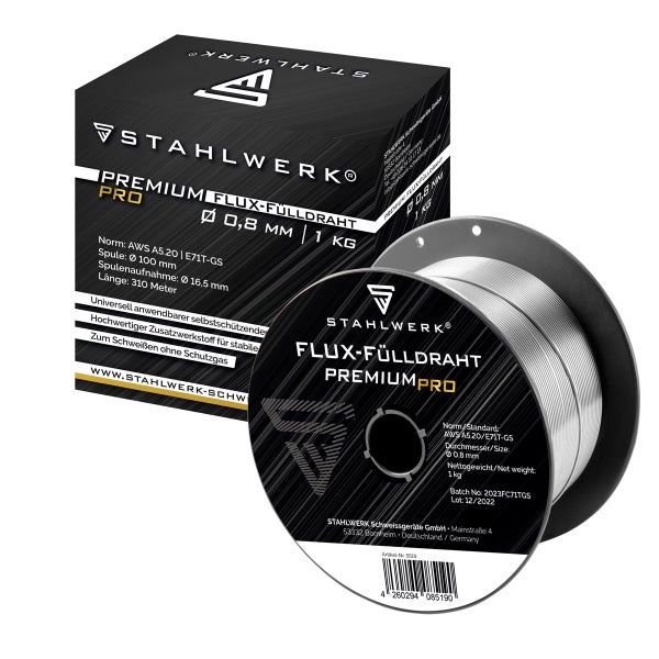 STAHLWERK Schweißdraht MIG MAG Premium Fülldraht E71T-GS Ø 0,8 mm S100/D100 1 kg