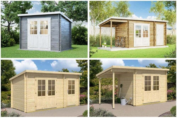 Alpholz Pultdach Gartenhaus Martina mit Anbau aus Massiv-holz, Gerätehaus mit 28 mm Wandstärke, Garten Holzhaus mit Imprägnierung (pinie), Geräteschuppen Größe: 450 x 200 cm, Pultdach