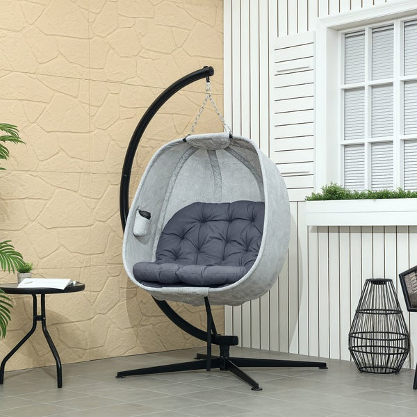 Outsunny Eiförmiger Hängesessel für den Außenbereich, Faltbar Hängeschaukel mit Gestell, Sitzpolstern, Hängematte für 1 Personen, Schaukelsessel Indoor Outdoor, Terrasse, Garten, Grau