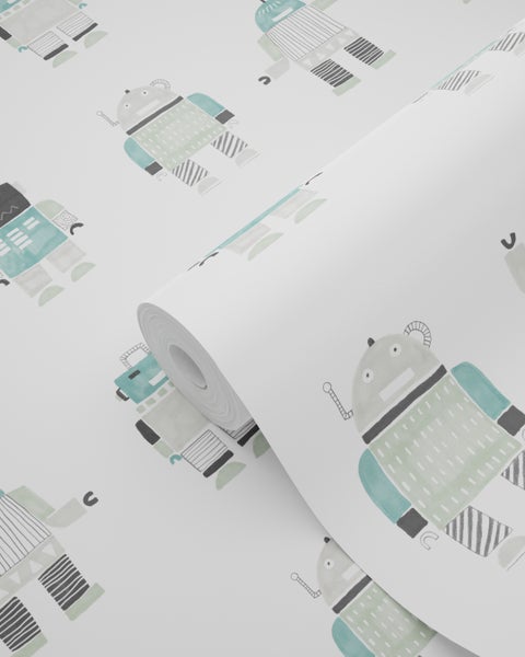 Tapetenrolle mit Roboter-Motiv für Kinderzimmer