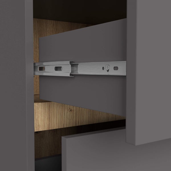 Detailansicht eines Schubladenauszugs mit Führungsschiene