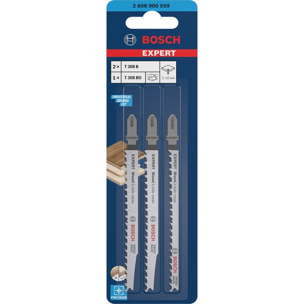 Bosch Expert Stichsägeblätter für saubere Holzschnitte, Set mit drei Sägeblättern