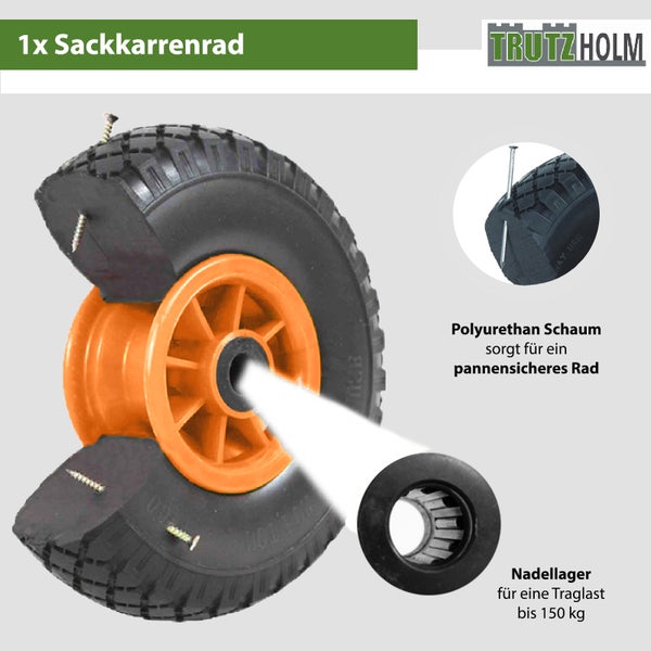 Trutzholm Sackkarrenrad pannensicher mit Polyurethan Schaumfullung und Nadellager bis 150 Kilogramm Traglast