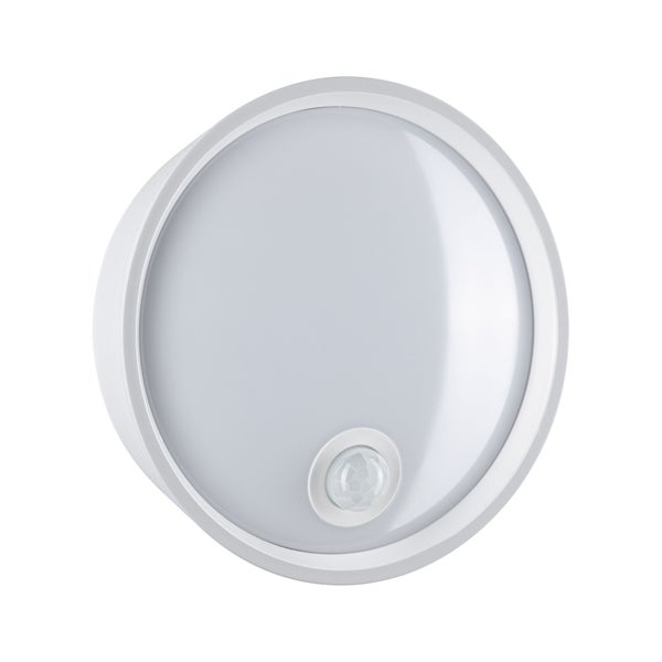 LED Außenwandleuchte Platomo Dämmerungsgesteuerter Bewegungsmelder (IR) seewasserresistent IP44 rund 180mm 3000K 14,5W 1200lm 230V Weiß Kunststoff