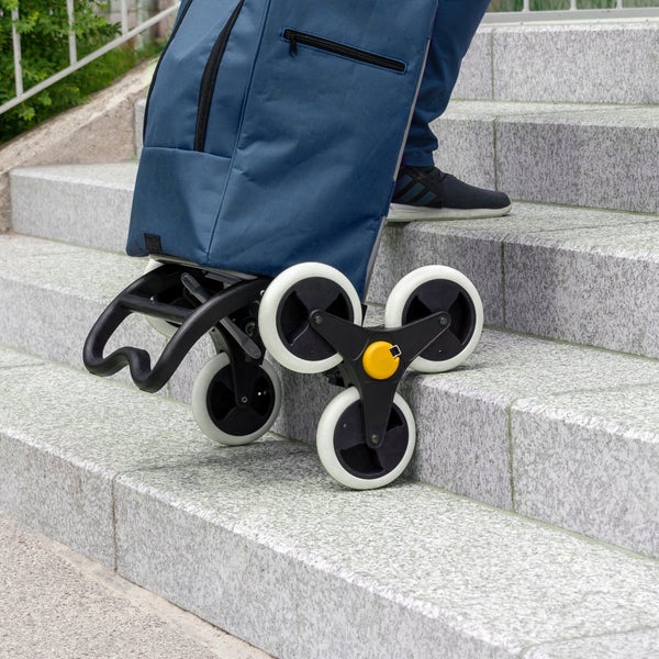 BigDean Einkaufstrolley mit Treppensteiger-Funktion, Kühlfach & 6 großen Rädern - 40L faltbar blau - Einkaufswagen Einkaufsroller Kühltasche Einkaufstasche Treppensteiger