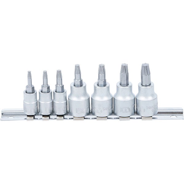 BGS Schraubenausdreher-Satz Antrieb Innenvierkant 6,3 mm (1/4) / 10 mm (3/8) für defektes T-Profil (für Torx) T10 - T40 7tlg. - 7098