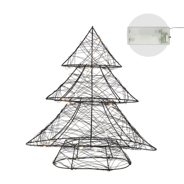ECD Germany LED Deko Baum Weihnachten mit 20 warmweißen LEDs, 30 cm hoch, Metall, Schwarz, Weihnachtsbaum mit Beleuchtung & Timer, Innen, batteriebetrieben, Lichterbaum Tanne stehend Weihnachtsdeko