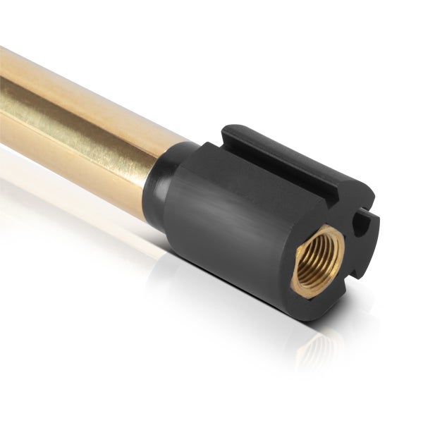 Detailaufnahme eines Metallrohrs mit Gewindeanschluss