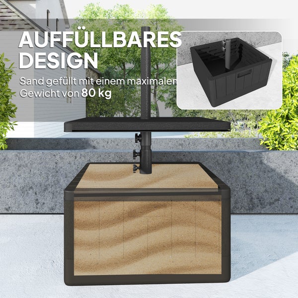 Outsunny 3 in 1 Sonnenschirmständer 80 kg befüllbar, Bepflanzbar Schirmständer mit Rollen, Tischplatte Quadratisch Schirmhalter Schirmgewicht Ständer für Sonnenschirm Ø38/48 mm, für Balkon Schwarz