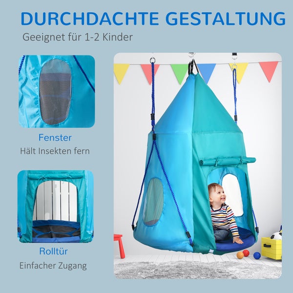 Outsunny Nestschaukel mit Zelt, 100cm x 100cm x 150cm, PE+100% Polyester, Blaugrün