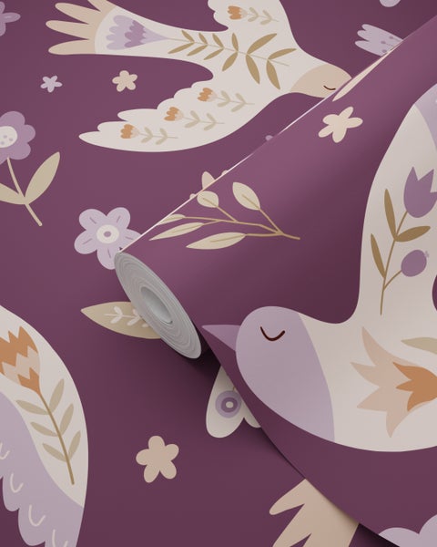 Tapetenrolle mit Vogel- und Blumenmuster