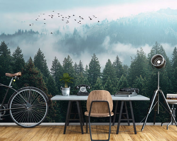 Fototapete Wald Nebel 3D Effekt Natur Wohnzimmer Vlies Tapete cm