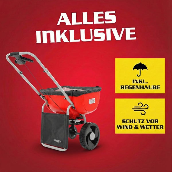 Streuwagen mit Regenschutzhaube und Windschutz