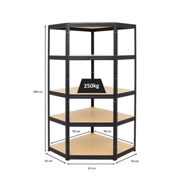 PROREGAL Eckregal Slim Elephant HxBxT 180 x 90 x 45 cm Fachlast 250 kg Schwarz