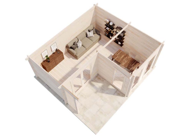 Alpholz Gartenhaus Orkus-44 Plus Gartenhaus aus Holz, Holzhaus mit 44 mm Wandstärke inklusive Terrasse, Blockbohlenhaus mit Montagematerial, Naturbelassen 5,4x5m