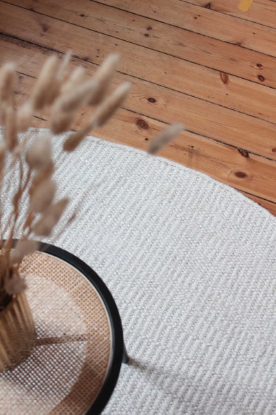Kelim Teppich Rund Creme Weiß aus Jute & Wolle Toulouse  Green Looop 200 cm rund
