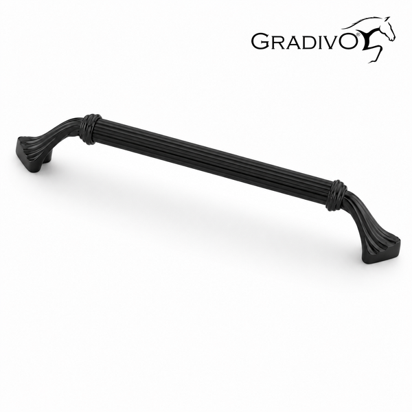 Möbelgriff Gradivo aus Metall, geriffelt, Schwarz; Gradivo Logo.