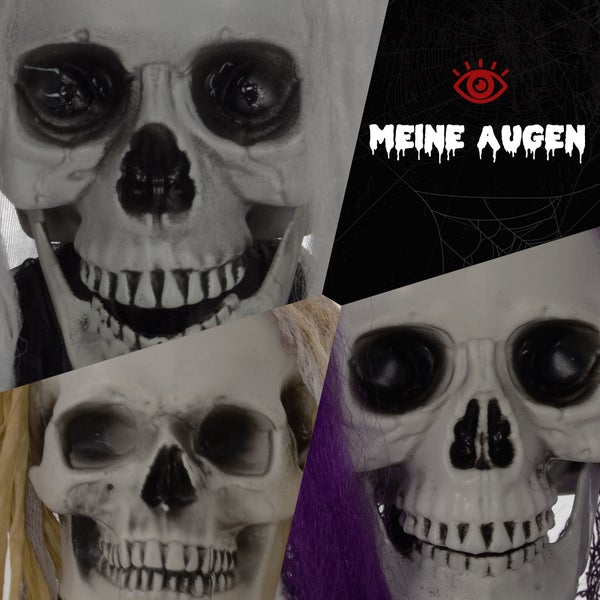 HOMCOM 3er-Set Halloween Dekoration 90/110/200cm Hängendes Skelett mit verstellbare Arme, Haustür Deko, Spukhaus-Requisite in Lebensgröße, für Hof Rasen, Garten, Party