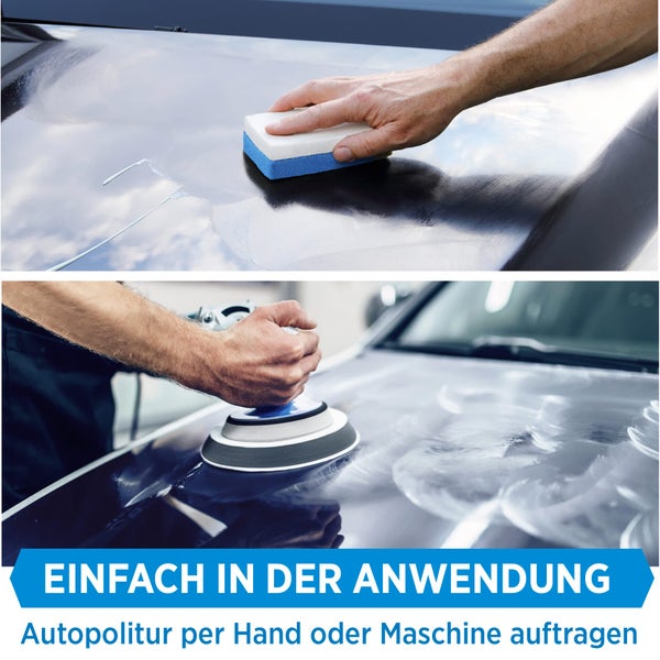 PRINOX® Profi Autopolitur 500ml inkl. Polierschwamm für alle Lacke - Schwarz, Weiß, Buntlacke, Metalliclacke I Auto Politur mit Nanoversiegelung zum Kratzer entfernen - Made in DE