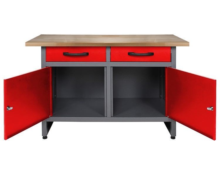 Ondis24 Werkstatt Set Bastler 240 cm 2 Schränke rot, Werkstatteinrichtung, Werkbank