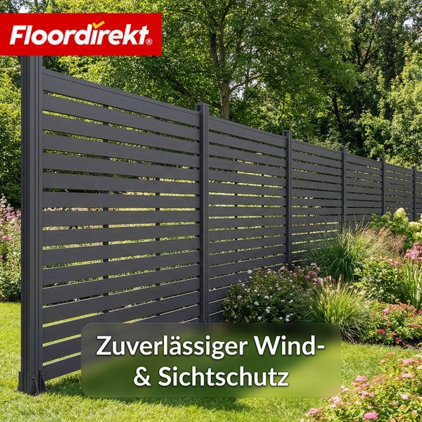 Garten mit Wind- und Sichtschutzzaun aus horizontalen Lamellen
