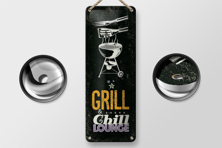 Blechschild Spruch Grill & Chill Lounge 5 Sterne Dekoration 10x27cm