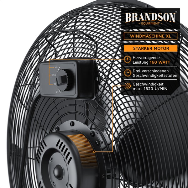 Brandson - Windmaschine Retro Stil 160 Watt - Ventilator in Chrom - Standventilator 50 cm - Bodenventilator - hoher Luftdurchsatz