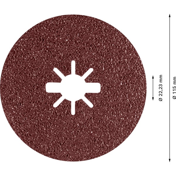 Schutzhandschuhe halten eine Fiberscheibe mit X-Lock-System an einem Winkelschleifer
